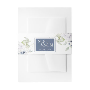 Bandeau De Faire-part Floral blanc et marine, Mariage monogramme