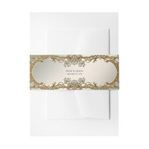 Bandeau De Faire-part Floral blanc orné d'or