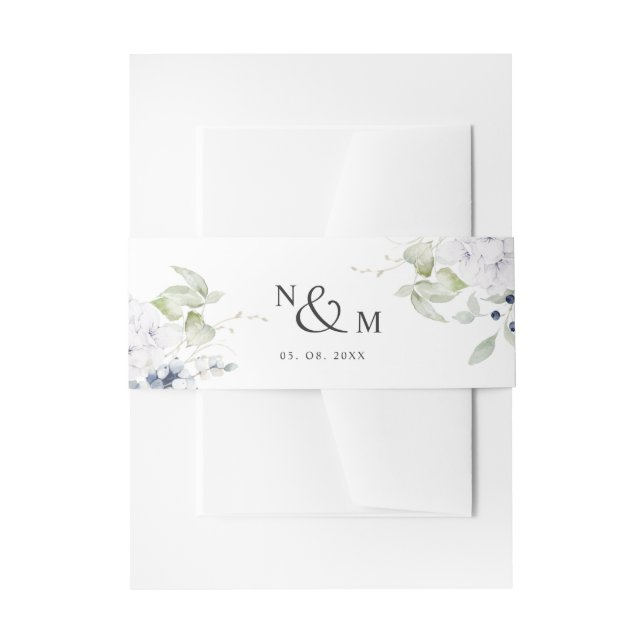 Bandeau De Faire-part Floral bleu blanc, Mariage monogramme (Devant example)