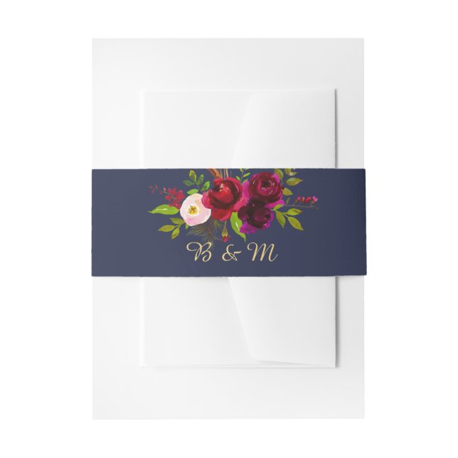 Bandeau De Faire-part Floral Bourgogne sur bleu marine (Devant example)