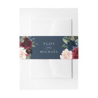 Bandeau De Faire-part Floral Burgundy Navy Blush Élégant