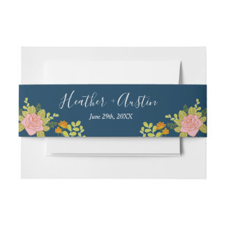 Bandeau De Faire-part Floral Dark Navy Bleu Mariage Botanique