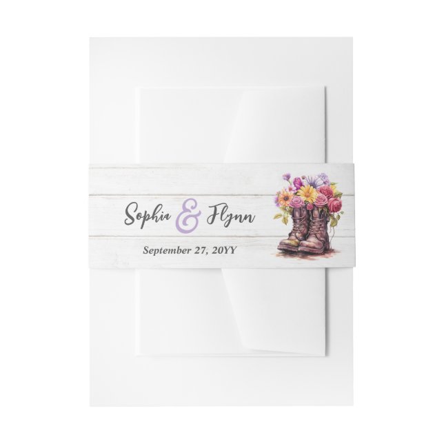 Bandeau De Faire-part Floral Farm Boots Rustic Country Barne Mariage (Devant example)