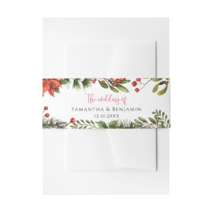 Bandeau De Faire-part Floral Poinsettia Verdure Mariage d'hiver