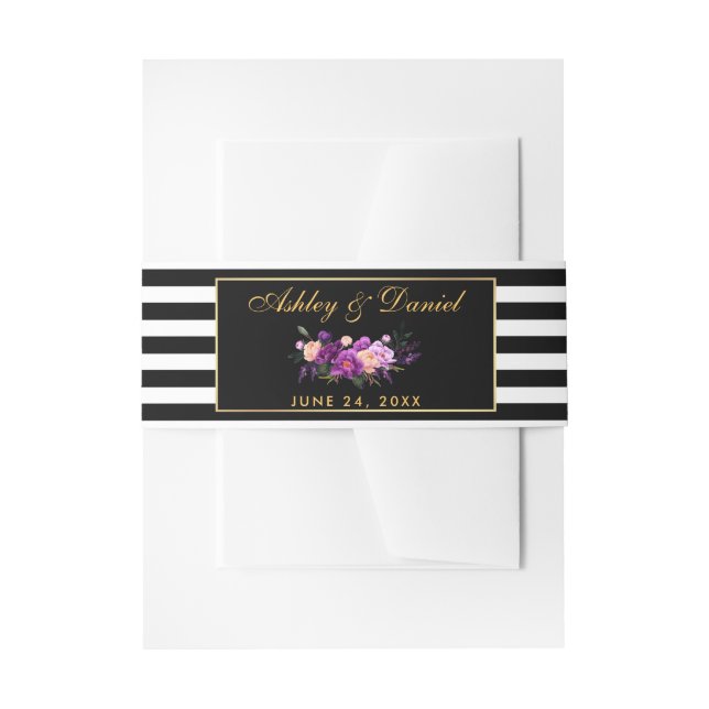 Bandeau De Faire-part Floral Purple Gold Black Stripes Mariage (Devant example)