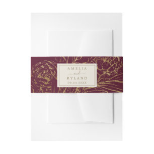 Bandeau De Faire-part Gilad Floral Bourgogne Gold Invitation Belly Band
