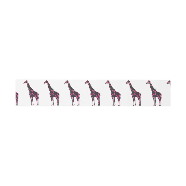 Bandeau De Faire-part Giraffe Rose chaud et Silhouette noire (Plat)