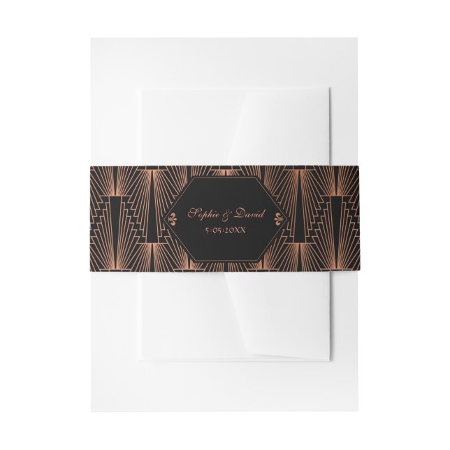 Bandeau De Faire-part Glam Great Gatsby Copper Black Art Déco Mariage (Devant example)