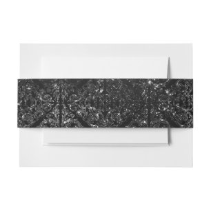Bandeau De Faire-part Glimmery Onyx Grunge Damask Glam noir argenté