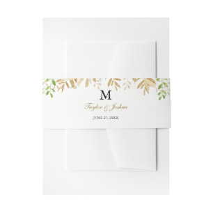Bandeau De Faire-part Gold Floral Leaf Aquarelle Mariage Belly Band