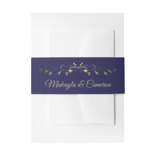 Bandeau De Faire-part Gold & Navy Frontière Florale Élégant Mariage simp