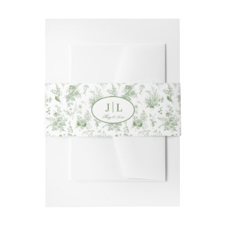 Bandeau De Faire-part Green Toile Floral Belly Band for Wedding