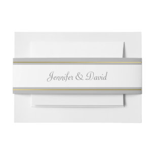 Bandeau De Faire-part Gris, Or et Blanc Personnalisé Mariage Bande Belly