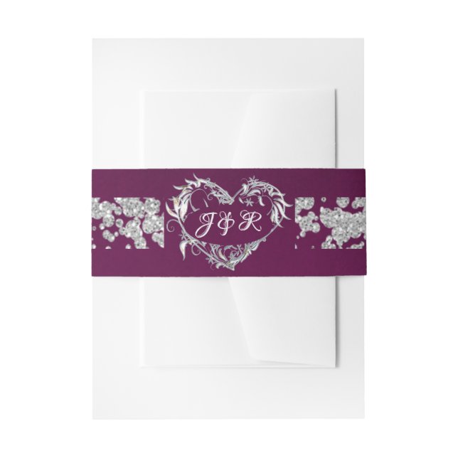 Bandeau De Faire-part Heart Monogram & Glitter on Plum (Devant example)