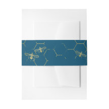 Honey Bee Turquoise Gold Invitation Belly Band