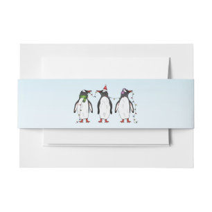 Bandeau De Faire-part Illustration de trois pingouins de Noël festifs