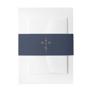 Bandeau De Faire-part Initiales de croix de mariage chrétien bleu marine