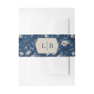 Bandeau De Faire-part Initiales Florales Navy Élégantes