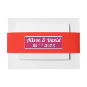 Bandeau De Faire-part Initiales magenta et orange vif simple mariage