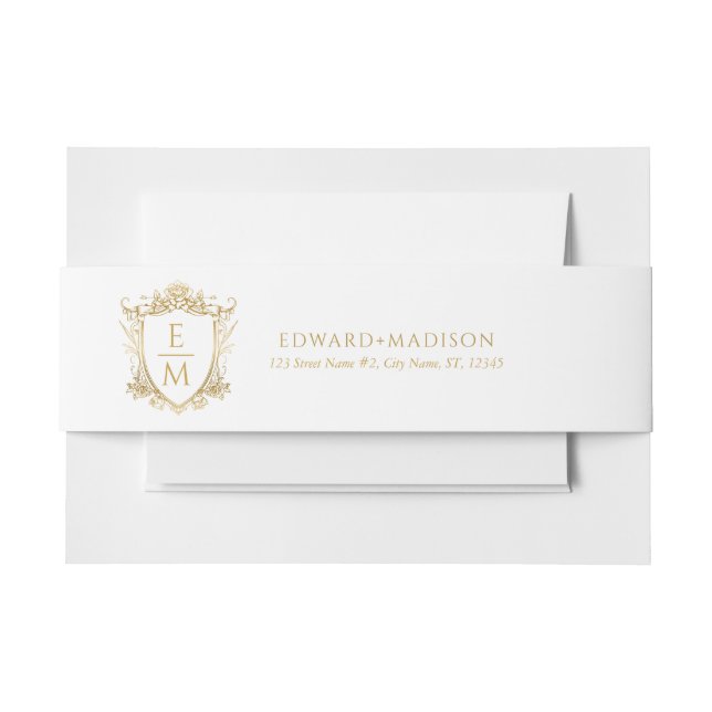 Bandeau De Faire-part Initiales Mariage or & Mariage Floral Crest (Devant Example)