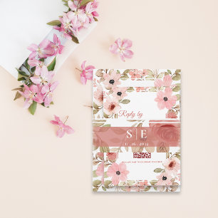 Bandeau De Faire-part Initiales Monogramme Fleurs Roses Mariage