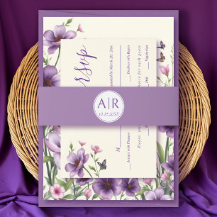 Bandeau De Faire-part Initiales simples et élégantes mariage violet