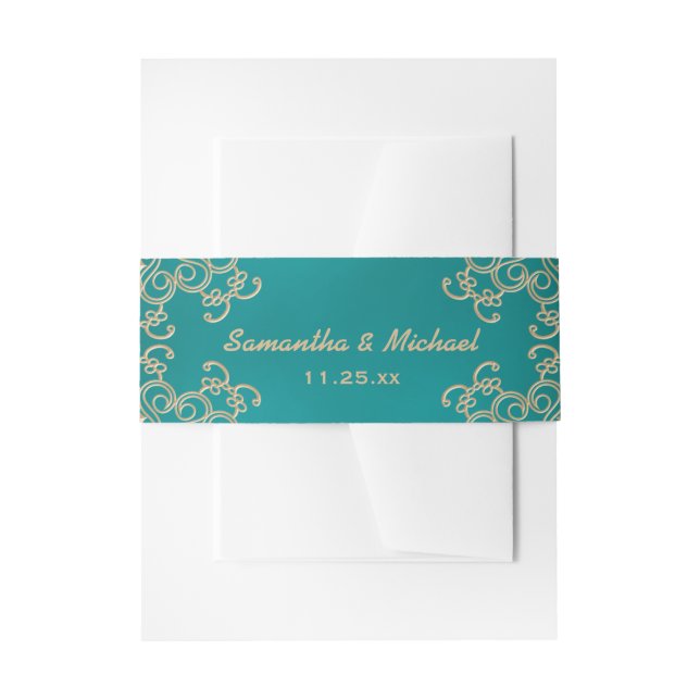 Bandeau De Faire-part Inspiré des Indiens turquoise et Gold (Devant example)