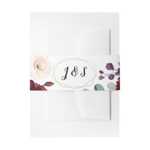 Bandeau De Faire-part Invitation Bande Belly Blanc Roses Or Géométrique