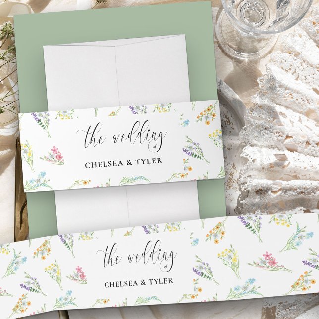 Bandeau De Faire-part Invité fleur sauvage Mariage Fleur de prairie (Delicate bouquets and elegant script, a perfect match to wrap around your wedding invites)