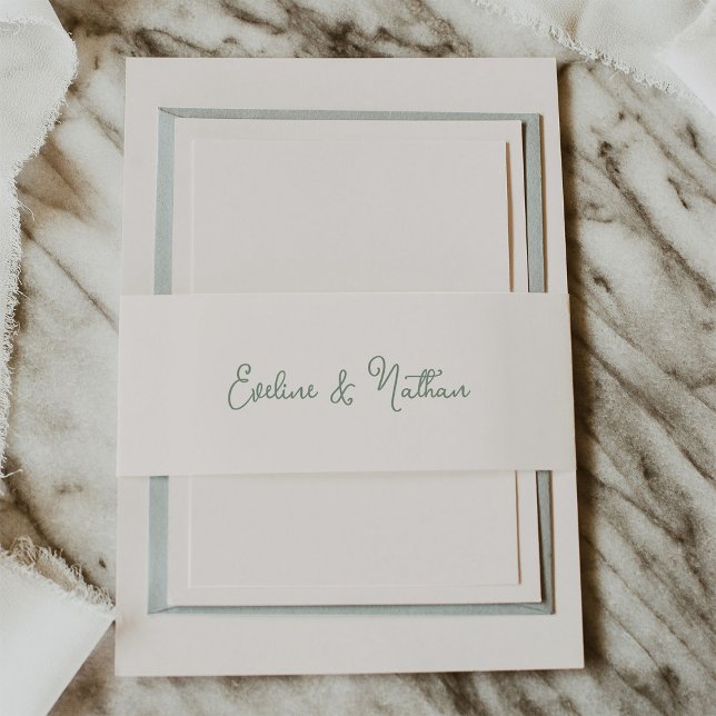 Bandeau De Faire-part Ivoire doux et Whimsical et Vert Sage | MARIAGE (Elegant ivory cream belly bands with sage green script)
