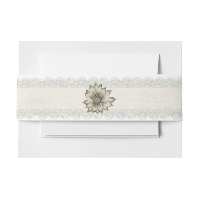 Bandeau De Faire-part Ivory Lace et Flower Mariage Belly Band (Devant Example)