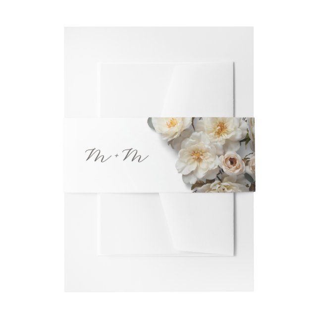 Bandeau De Faire-part Ivory White 3D Roses Wedding (Devant example)
