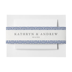Bandeau De Faire-part Japonais Seigaiha Vaves Moderne Bleu+Blanc Mariage