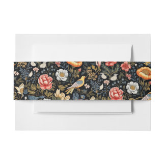 Bandeau De Faire-part Jardin enchanté Oiseau jaune et fleurs Vintage