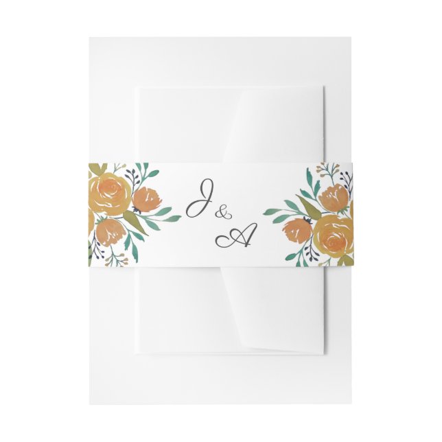 Bandeau De Faire-part Jaune Orange Peonies et Rose Mariage Monogramme (Devant example)