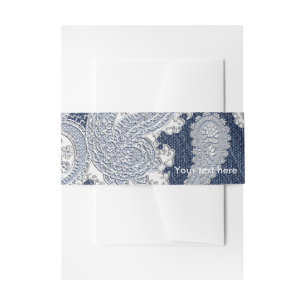 Bandeau De Faire-part Jean en Denim & Dentelle Blanche Élégant Mariage d