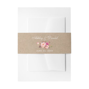 Bandeau De Faire-part Kraft Aquarelle Floral rose Mariage