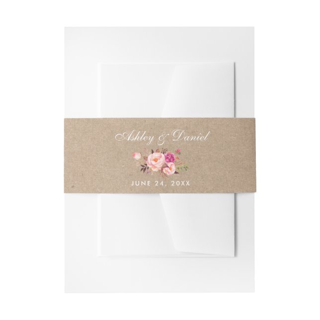 Bandeau De Faire-part Kraft Aquarelle Floral rose Mariage (Devant example)