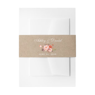 Bandeau De Faire-part Kraft Watercolor Floral Coral Mariage