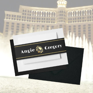 Bandeau De Faire-part Las Vegas Casino Chip Black Gold Heart Mariage