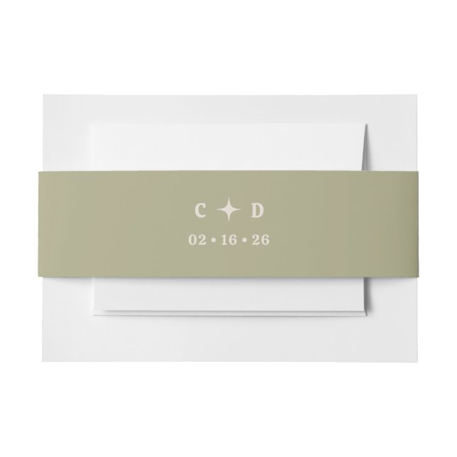 Bandeau De Faire-part les années 70 rétro Mariage Super Olive Green (Devant Example)