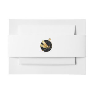 Bandeau De Faire-part libellule d'or en cercle noir