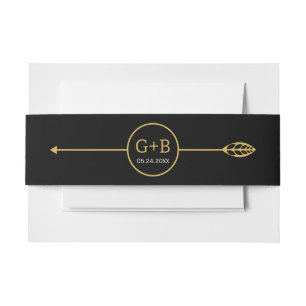 Bandeau De Faire-part Ligne dorée moderne avec mariage feuille et flèche