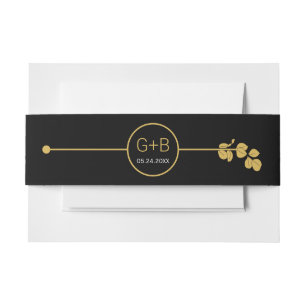 Bandeau De Faire-part Ligne or moderne et succursale avec mariage feuill