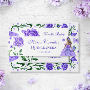 Bandeau De Faire-part Lilac Violet Roses Princesse Butterfly Quinceañera
