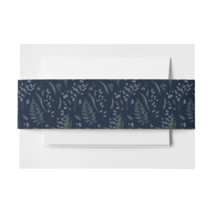 Bandeau De Faire-part Lily de Vallée avec des fougères    Bleu Foncé