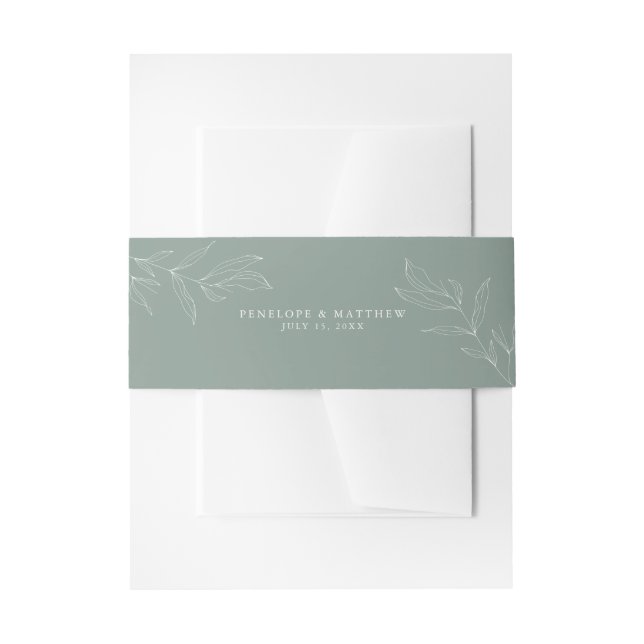 Bandeau De Faire-part Line Art Foliage Sage Invitation Belly Band (Devant example)