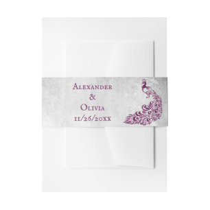 Bandeau De Faire-part Magenta Peacock Leaf Vine Invitation Belly Band