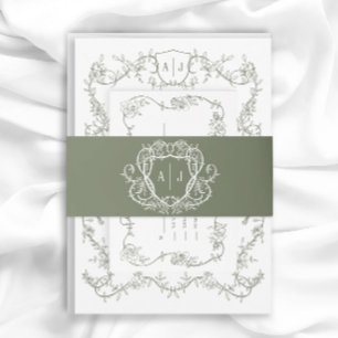 Bandeau De Faire-part Mariage à la Crête de Monogramme de Sauge de Rose