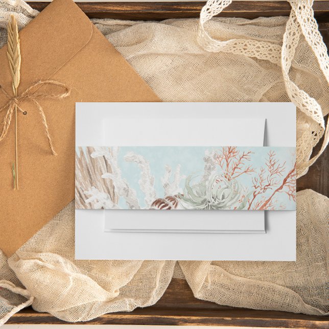 Bandeau De Faire-part Mariage Aqua Ocean & Shells (Modern Aqua Ocean & Seashells Wedding Invitation Belly Band)